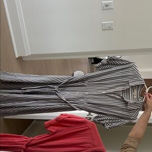 XiRENA Striped Button-Front Maxi Dress in Navy and White